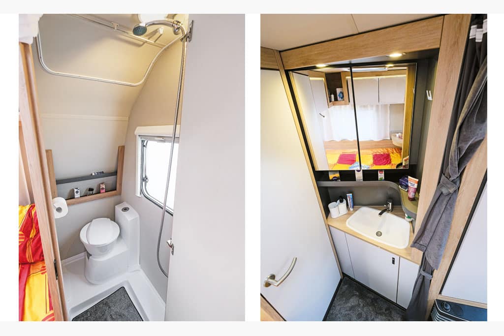 Bildercollage eine kleinen Wohnwagen-Bads