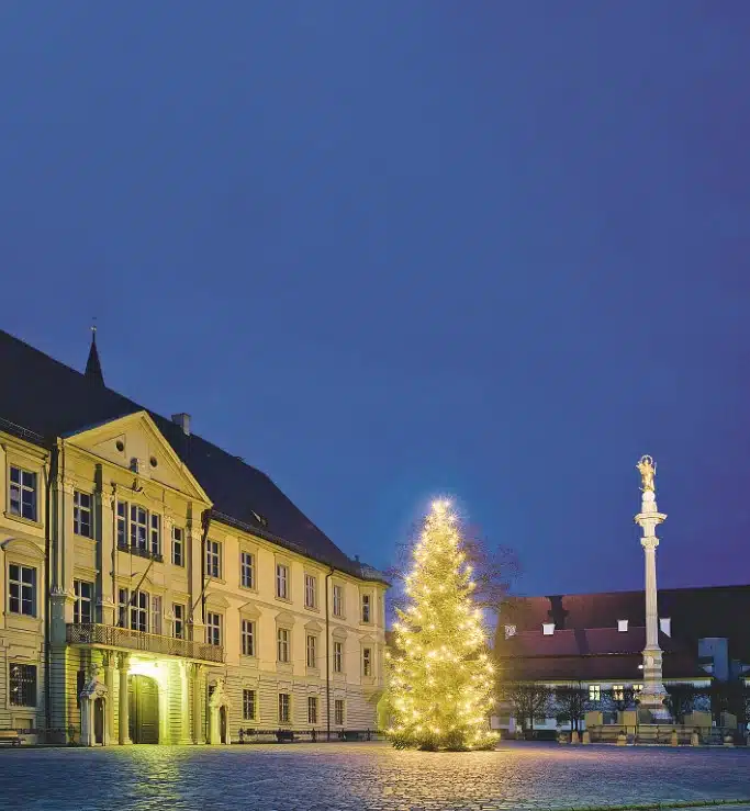 Die fürstbischöfliche Residenz in Eichstätt im Winter mit Weihnachtsbaum